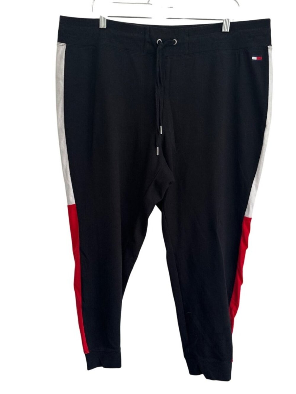 Tommy Hilfiger Sport Womens Black Joggers 2X Colorblock Red White Cotton Blend